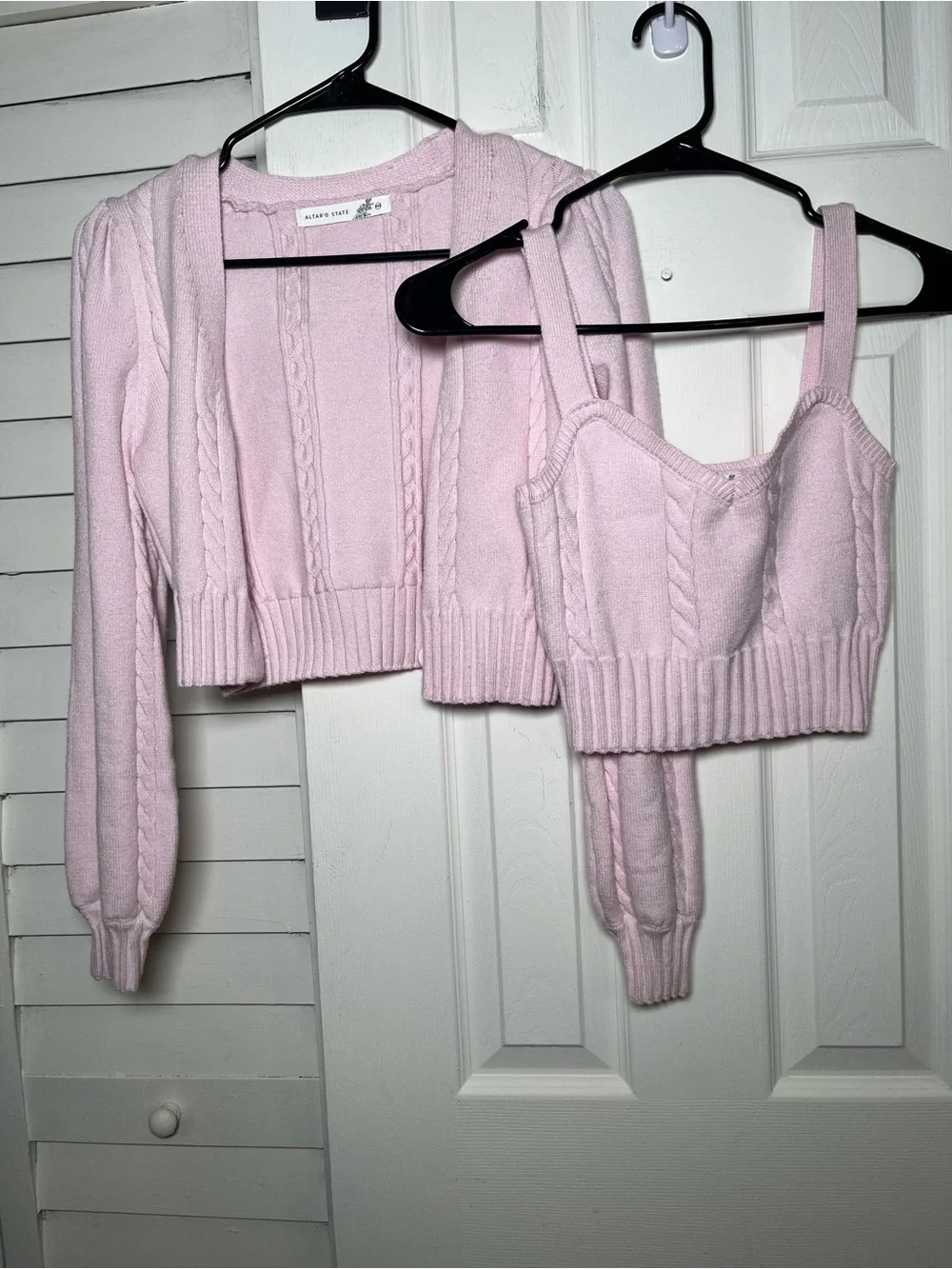 NWT Altar'd State Soft Pink Cable Knit Matching Cardigan & Crop Top Set Size XXS